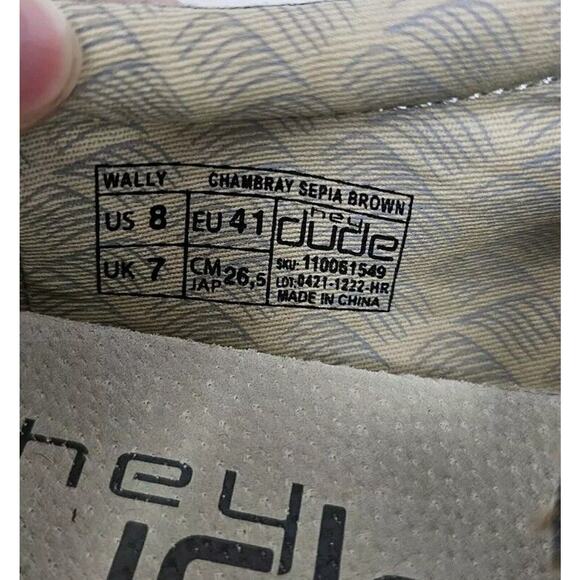 Hey Dude Wally Chambray Sepia Brown Slip On Lace Casual Comfort Shoe Men 8 New - Picture 14 of 16